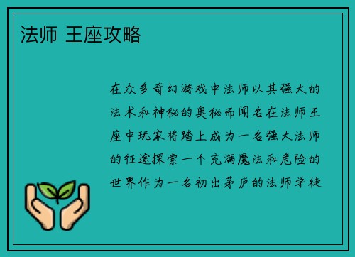 法师 王座攻略
