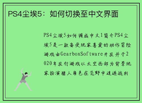 PS4尘埃5：如何切换至中文界面