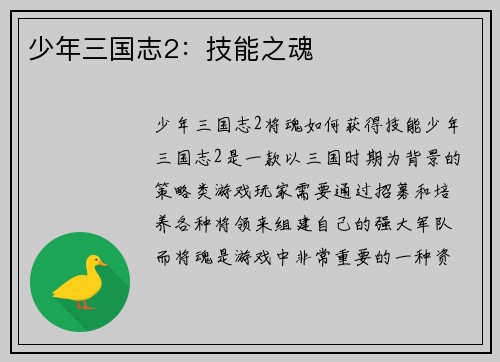 少年三国志2：技能之魂
