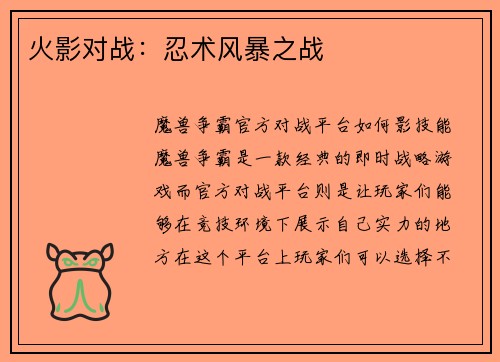 火影对战：忍术风暴之战