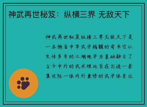 神武再世秘笈：纵横三界 无敌天下